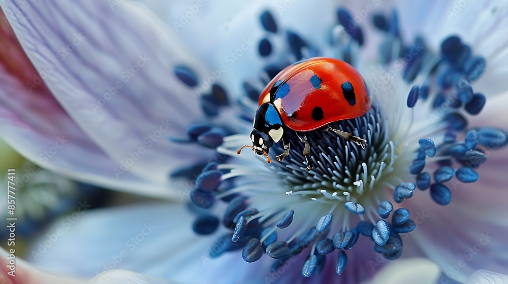 Obraz premium Ladybug on anemone flower