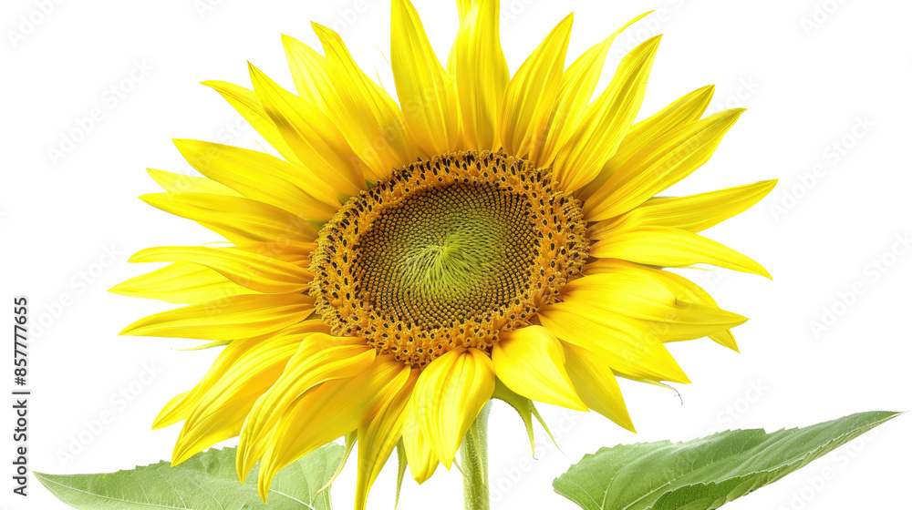 Obraz premium Photograph of a single sunflower in full bloom, its petals radiating outwards like sunbeams against a clear background