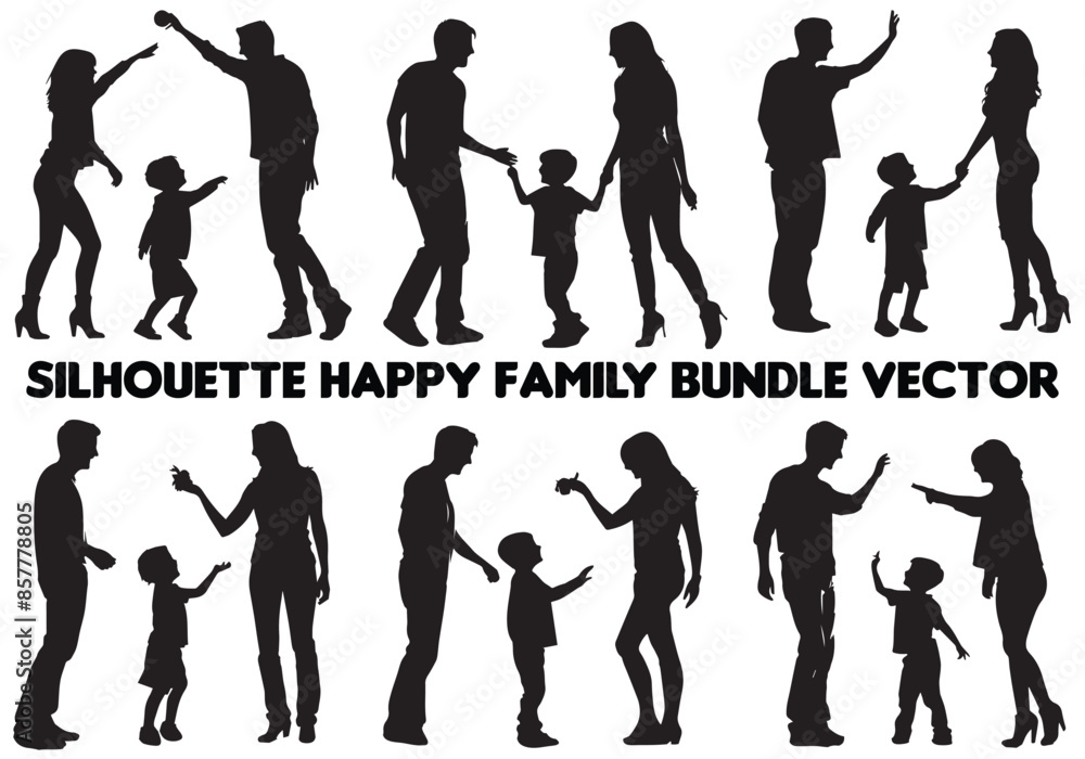 Obraz premium set of black silhouette happy family
