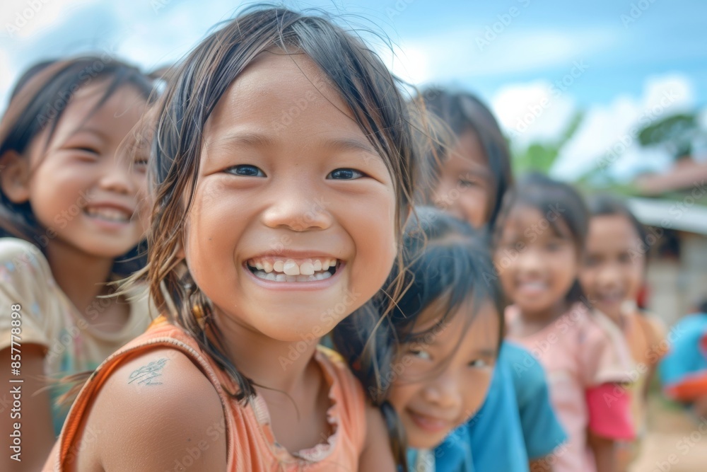 Happy Asian children smiling at the camera in the countryside of Thailand. Happy Asian children smiling at the camera in the countryside of Thailand.
