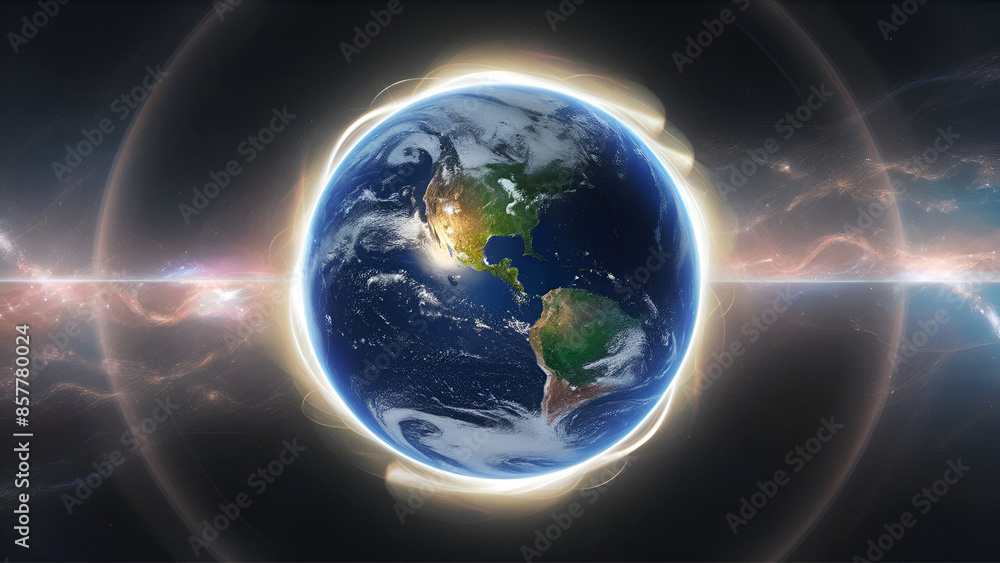 Fototapeta premium High-definition wallpapers of Earth from space featuring luminous light effects. Generated ai