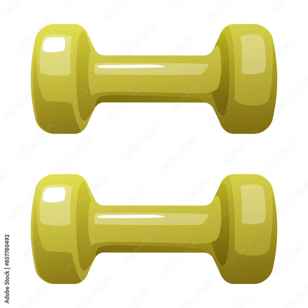 Vector illustration of green dumbbells for the gym. Sports equipment for fitness. Light weight dumbbells for sports training of body muscles. Two dumbbells on a white background. Vector illustration of green dumbbells for the gym. Sports equipment for fitness. Light weight dumbbells for sports training of body muscles. Two dumbbells on a white background.