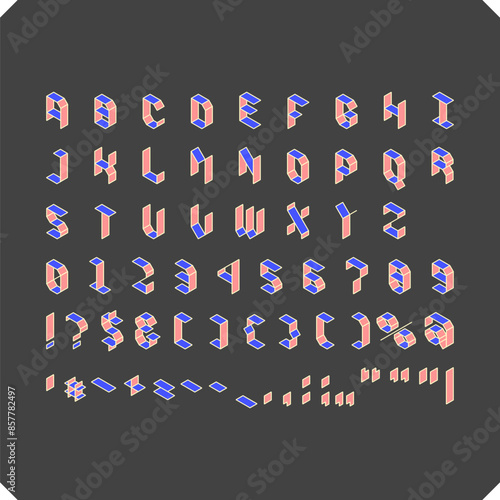 Alphabetical font. Capital letters of the Latin alphabet and additional elements. Vector symbols. Geometric font. A typesetting cash register.
