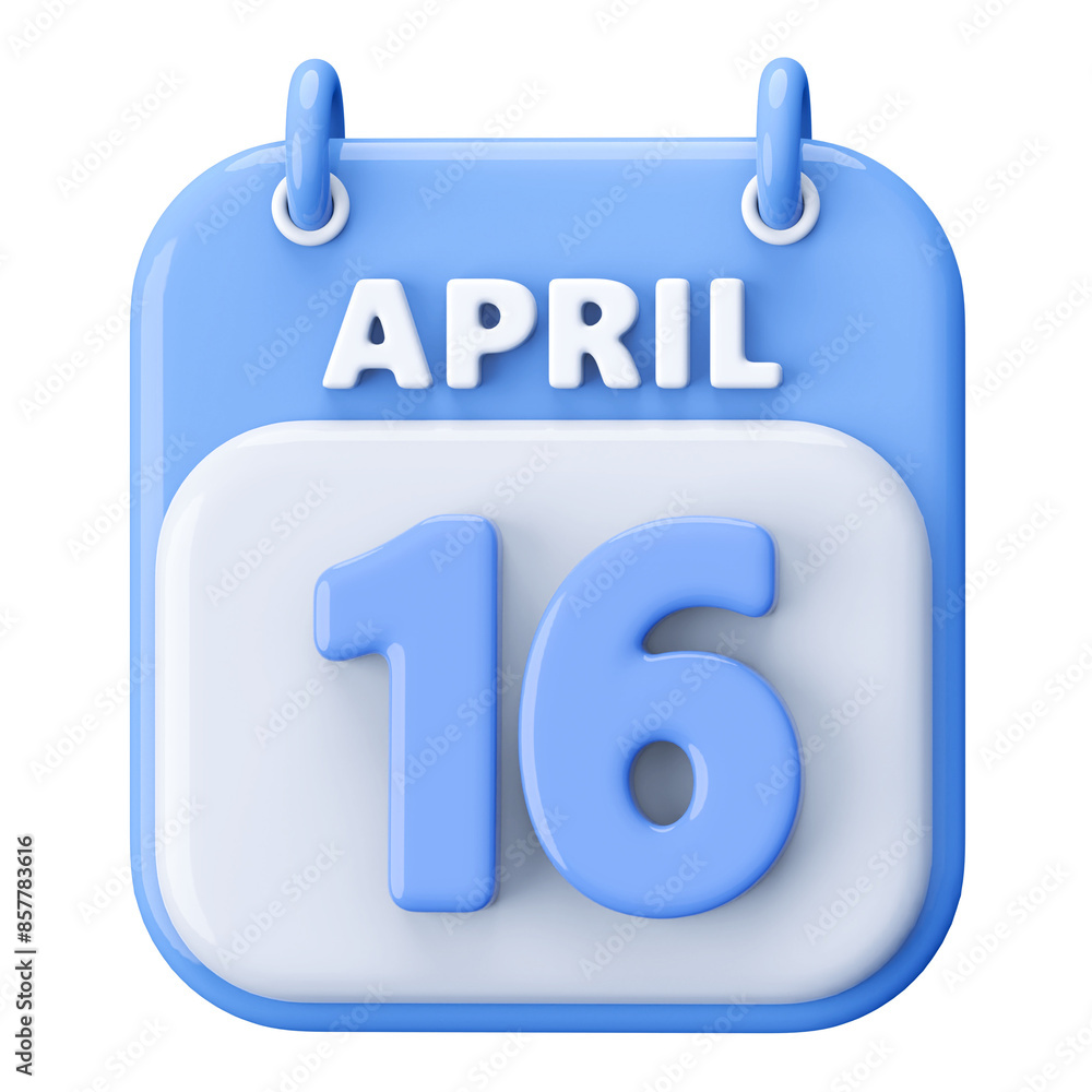 16th April Calendar Icon 3D Render 16th April Calendar Icon 3D Render