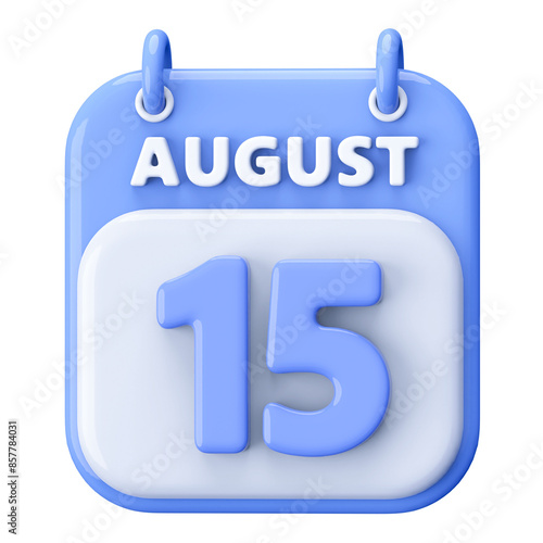 15th August Calendar Icon 3D Render