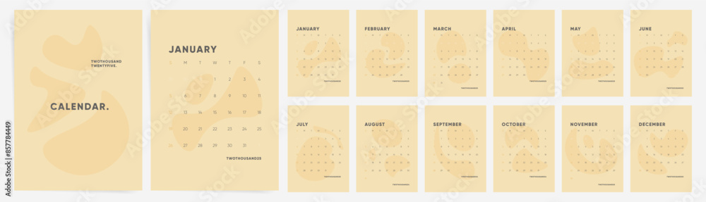 2025 Calendar template design. Week starts on Sunday aesthetic calendar