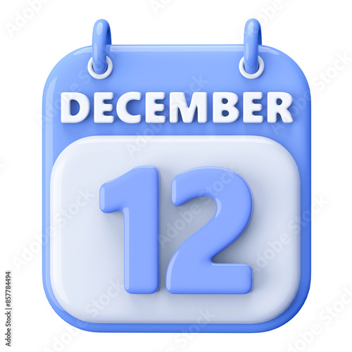 12th December Calendar Icon 3D Render