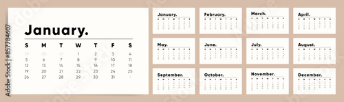 Minimalist 2025 Calendar with Bold Typography. Simple and Modern Monthly Planner.