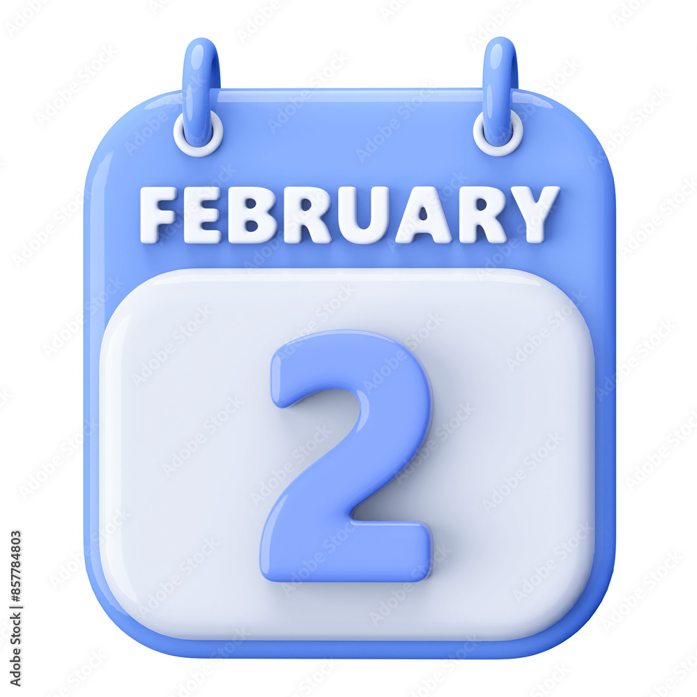 2nd February Calendar Icon 3D Render