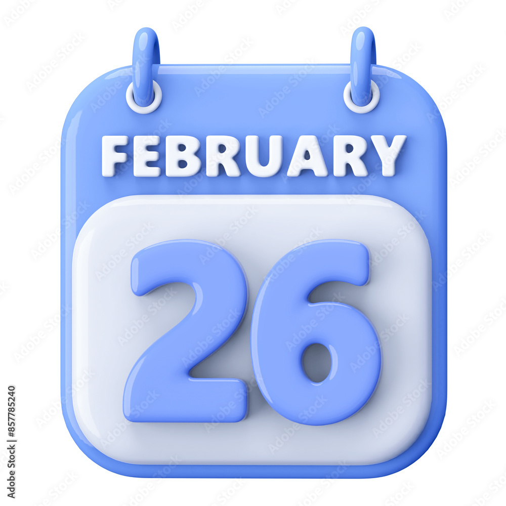 26th February Calendar Icon 3D Render 26th February Calendar Icon 3D Render