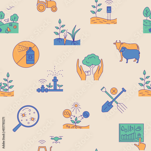 Regenerative agriculture line seamless pattern