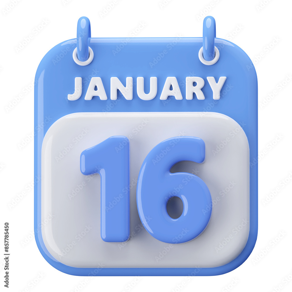16th January Calendar Icon 3D Render 16th January Calendar Icon 3D Render