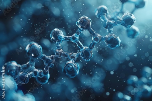 This 3D rendering showcases a molecule for a cosmetic essence solution