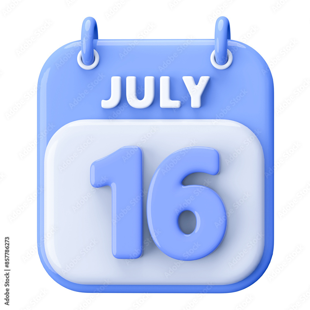 16th July Calendar Icon 3D Render 16th July Calendar Icon 3D Render
