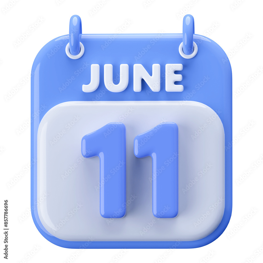 11th June Calendar Icon 3D Render 11th June Calendar Icon 3D Render