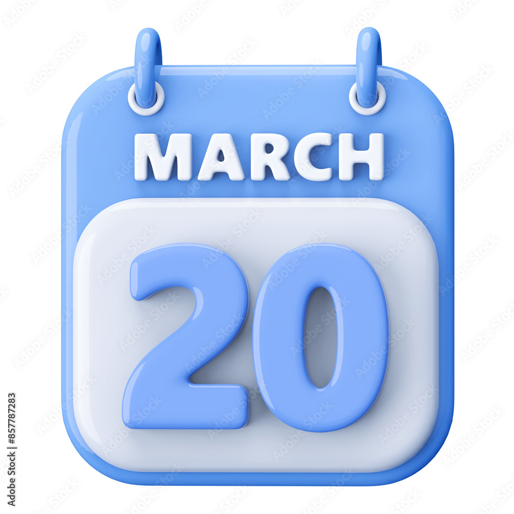 20th March Calendar Icon 3D Render 20th March Calendar Icon 3D Render