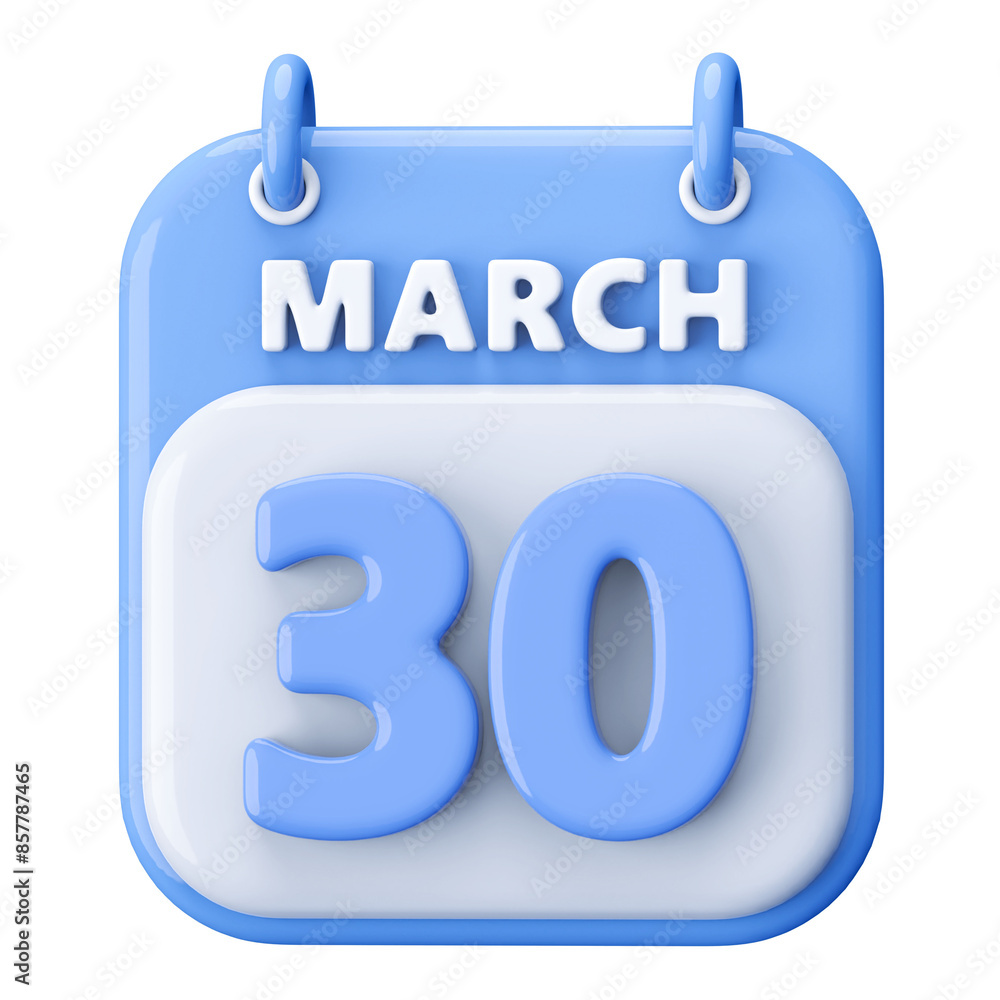30th March Calendar Icon 3D Render 30th March Calendar Icon 3D Render