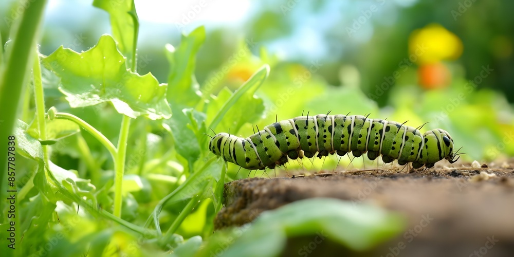 Vegetable pest control using caterpillars in agriculture for natural and ecofriendly approach. Concept Caterpillar Pest Control, Vegetable Gardening, Eco-friendly Farming, Natural Pest Management Vegetable pest control using caterpillars in agriculture for natural and ecofriendly approach. Concept Caterpillar Pest Control, Vegetable Gardening, Eco-friendly Farming, Natural Pest Management