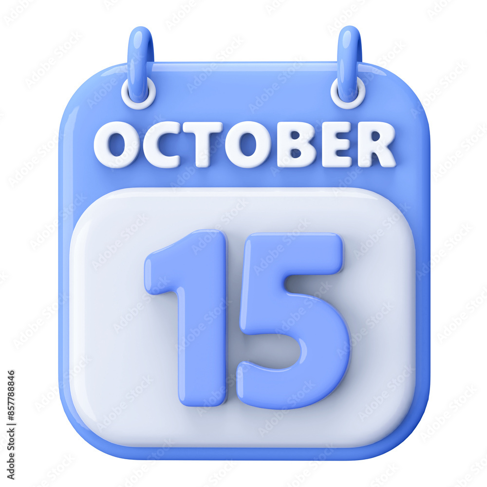 15th October Calendar Icon 3D Render 15th October Calendar Icon 3D Render