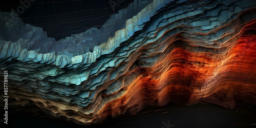 Data layers reveal underground fold angles aiding geologists in interpreting deformation history. Concept Geology, Data Analysis, Deformation History, Fold Angles, Underground Layers photo