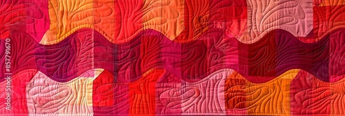 Modern Quilted Wall Hanging with Vibrant Red and Orange Abstract Pattern