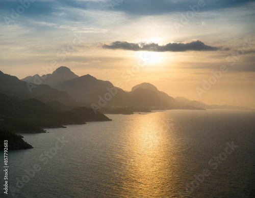 Stunning sunset scene with a lake, forest, and sun reflections creating an alpine paradise.