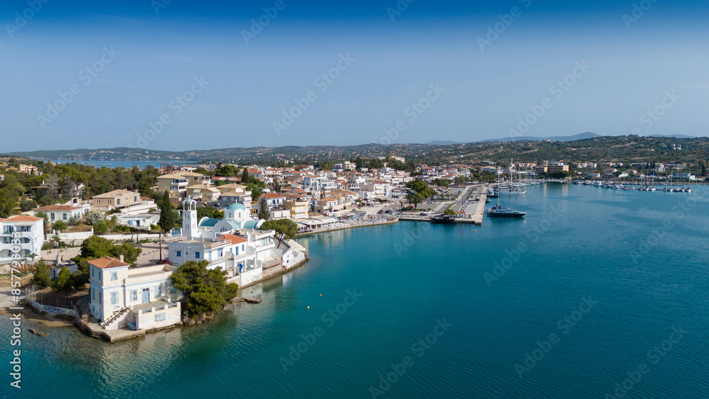 Aerial view of Porto Cheli, a luxury seaside retreat at the east edge of the Peloponnese peninsula, Greece Aerial view of Porto Cheli, a luxury seaside retreat at the east edge of the Peloponnese peninsula, Greece