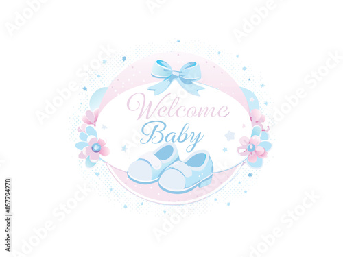 Svg Vintage baby shower Clipart Vector. welcome baby and baby shower card design, banner design,  Ribbon elements,  Vintage. Modern simple baby shower and welcome vector collection. Vector illustratio