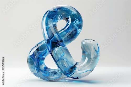 Glass 3D ampersand sign on a light background