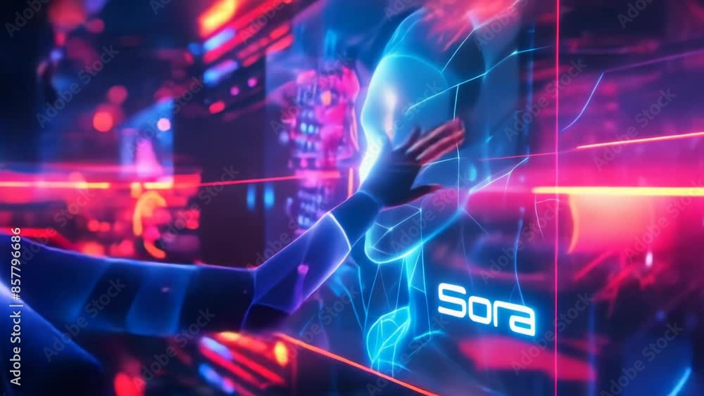 Ethereal Cybernetic Entity Sora - Digital Neural Network with Human-like Face Illustrating AI and Human Cognition Convergence in Neon, High-Tech Environment Ethereal Cybernetic Entity Sora - Digital Neural Network with Human-like Face Illustrating AI and Human Cognition Convergence in Neon, High-Tech Environment