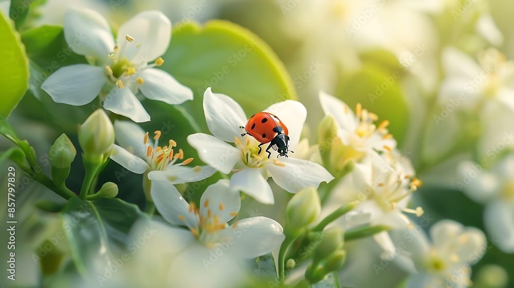 Fototapeta premium Ladybug on jasmine flower