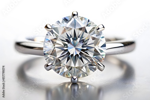 Round Cut Diamond Engagement Ring On White Background. photo