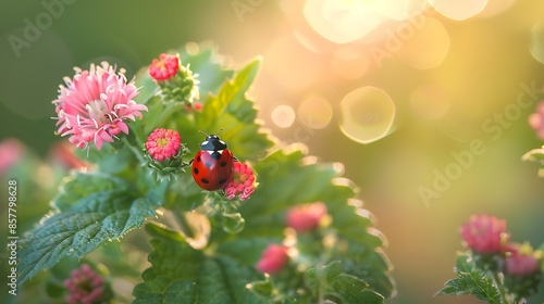 Ladybug on lamium flower photo