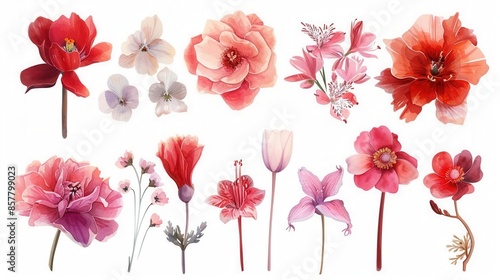Wallpaper Mural Exquisite set of watercolor flowers on a white background, featuring a variety of blooms with subtle gradients and harmonious color transitions Torontodigital.ca