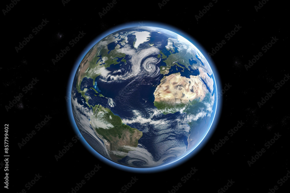 Earth Globe In Space With View Of The Continents, The Oceans And The Clouds - Generative AI Earth Globe In Space With View Of The Continents, The Oceans And The Clouds - Generative AI