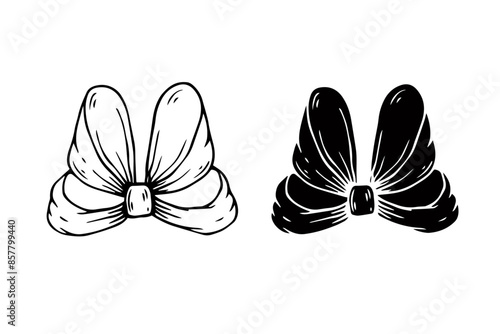Linear sketch, silhouette of a festive bow. Vector graphics.