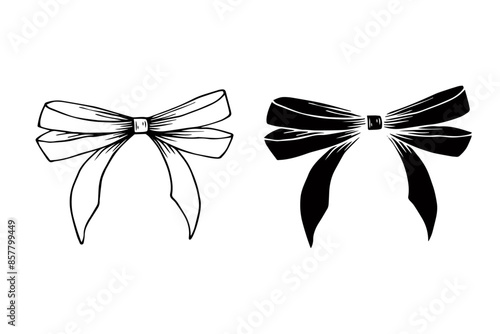 Linear sketch, silhouette of a festive bow. Vector graphics.