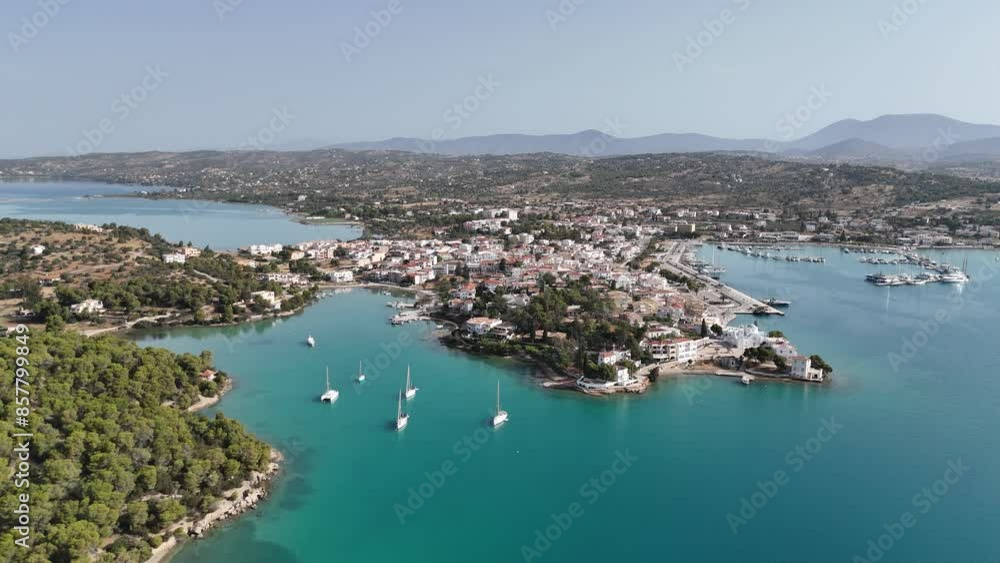 Aerial view of Porto Cheli, a luxury seaside retreat at the east edge of the Peloponnese peninsula, Greece Aerial view of Porto Cheli, a luxury seaside retreat at the east edge of the Peloponnese peninsula, Greece
