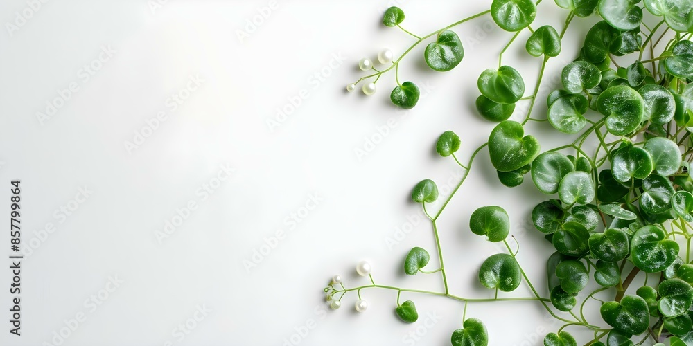 Fototapeta premium String of Pearl and String of Heart plants showcased in watercolor illustrations. Concept String of Pearl, String of Heart, Watercolor Illustrations, Houseplants, Botanical Art