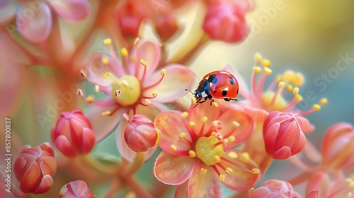 Ladybug on leucothoe flower photo