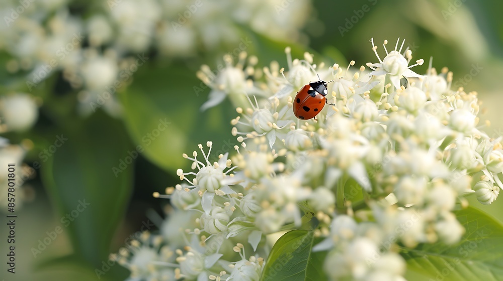 Fototapeta premium Ladybug on ligustrum flower