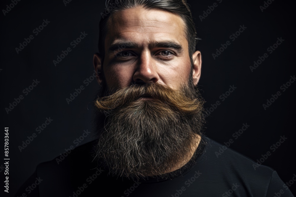 Fototapeta premium Close-up photo of a sleek, lined beard and mustache on a dark slate background