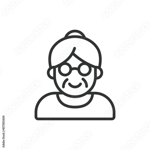 Old woman, in line design. Old, woman, elderly, senior, grandma, aged, retired on white background vector. Old woman editable stroke icon.