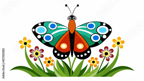 clear Colorful Peacock butterfly Aglaia  sits on meadow flowers vector photo