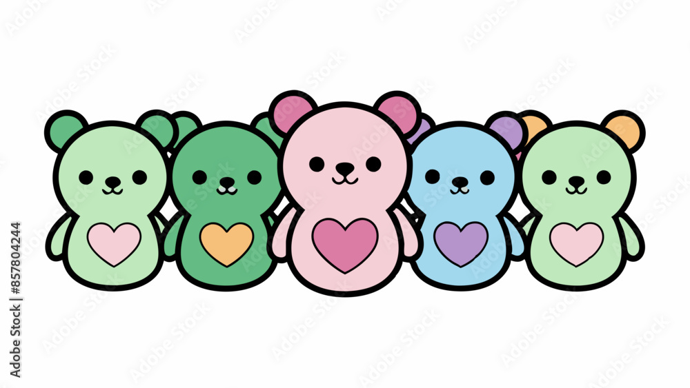 Naklejka premium sticker pack of five teddy bears holding hearts vector