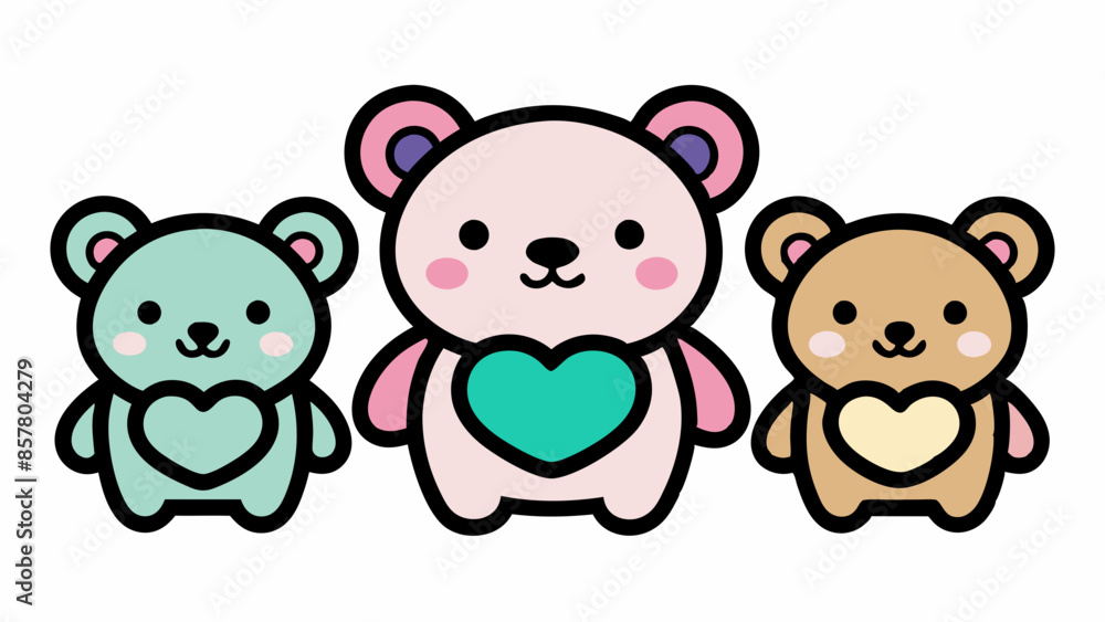 Obraz premium sticker pack of five teddy bears holding hearts vector