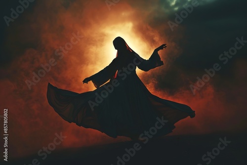 Mystical silhouette of a Sufi dancer whirling in ecstasy.