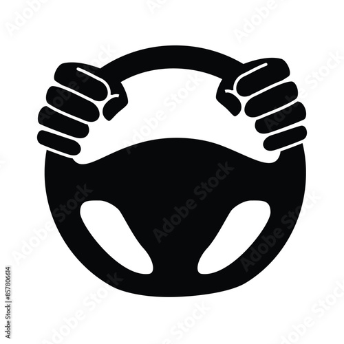 Car steering wheel in driver's hands vector icon