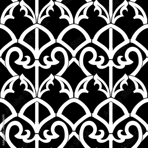 Ornate Monochrome Arabic Screen Pattern with Detailed Arches photo
