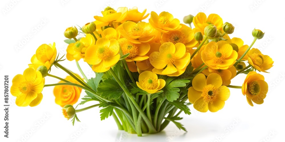 Yellow Buttercup Flowers Isolated On White Background. Yellow Buttercup Flowers Isolated On White Background.